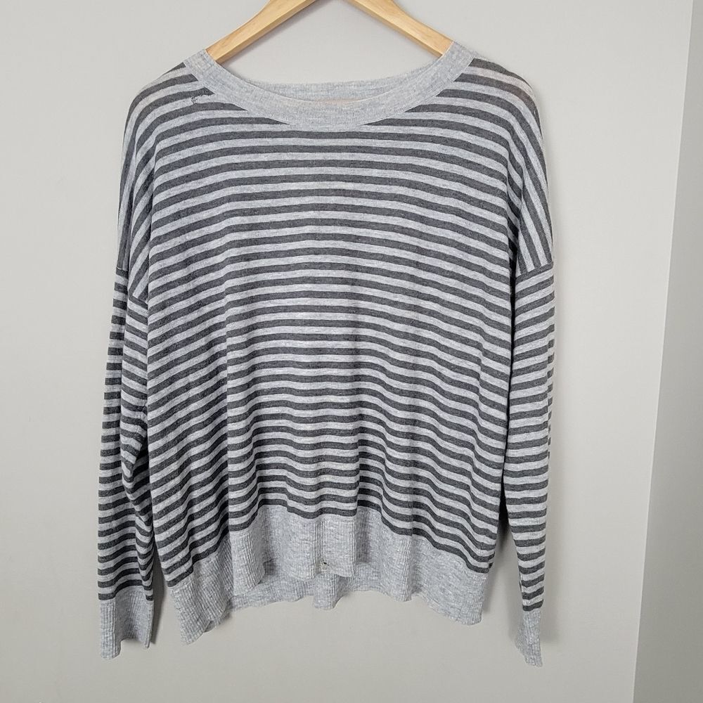 EILEEN FISHER Sweater Tencel Wool Alpaca Grey Black Stripe Small